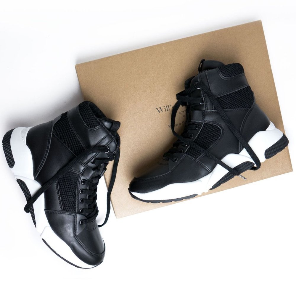 Will's Vegan leather Sneaker Black high top 'Chicago' style LIKE NEW 7.5 Euro 38